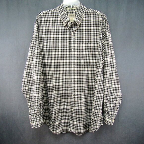 LL Bean Wrinkle Free Black White Plaid Button Down Shirt Size L Traditional Fit - Picture 9 of 9